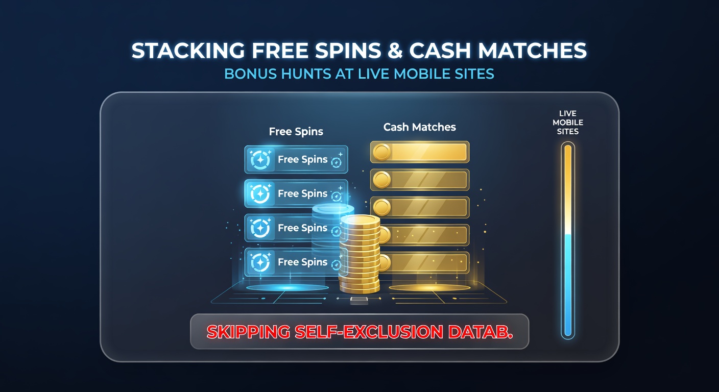 Close-up of a smartphone interface displaying a bonus hunt in progress, with free spins activating on slots and cash match applied to a live dealer game wheel