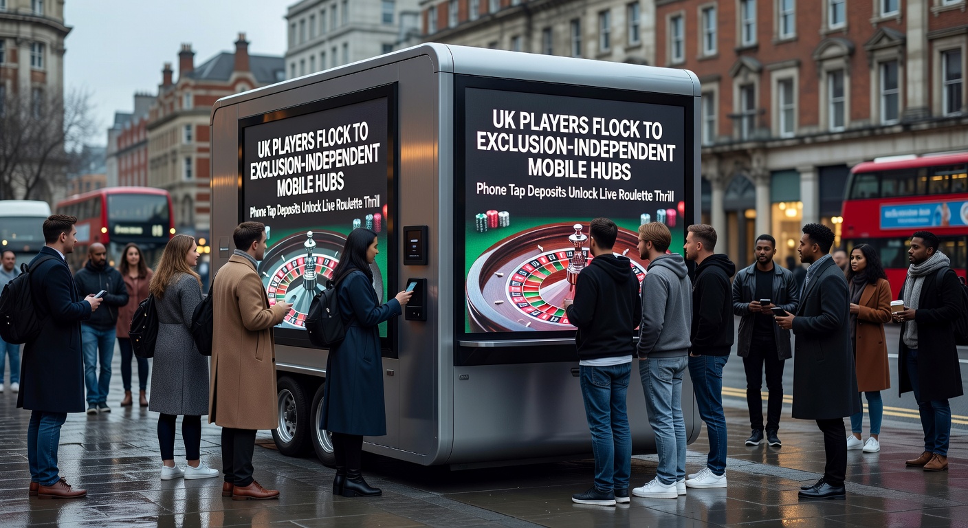 Close-up of a player's hand tapping phone screen to deposit, with live roulette interface and free slot spins popping up in the background