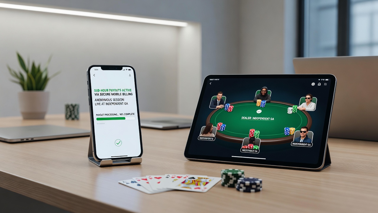 Live poker table with anonymous players using mobile billing for rapid cashouts