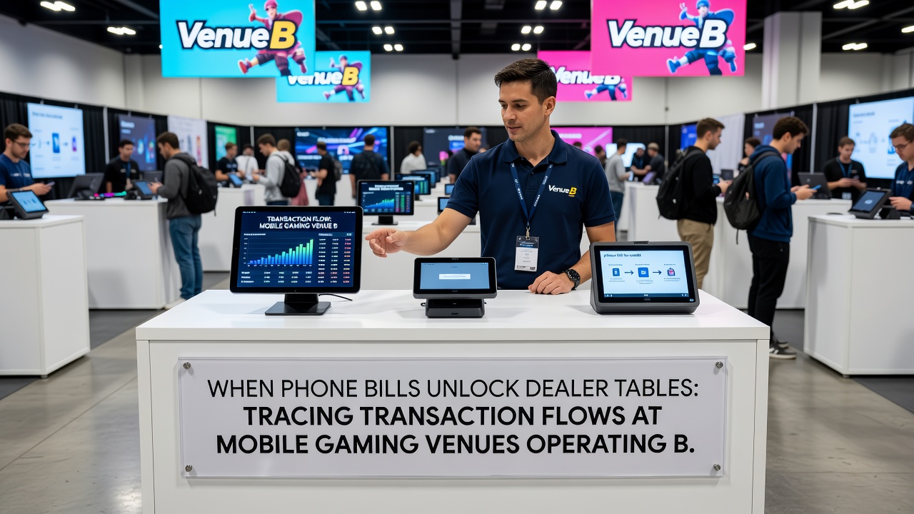 Flowchart showing transaction paths from mobile carrier billing to live dealer casino accounts
